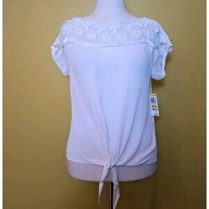 American Rag Sydney Shirt Womens Medium White Crochet Lace Tie Front Boho Top
